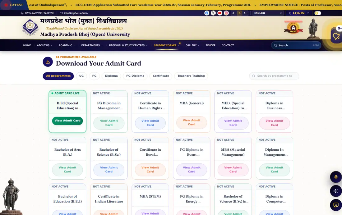 MPBOU official portal: Madhya Pradesh Bhoj (Open) University (MPBOU)