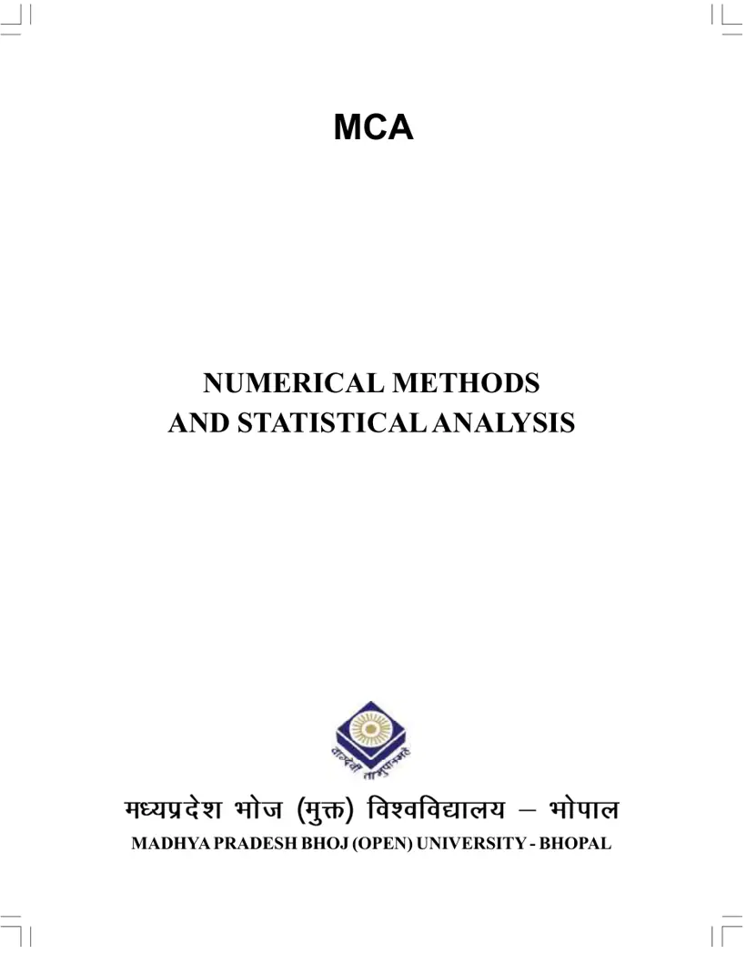 First page of the official MPBOU document: MPBOU M.Sc IT Numerical Methods and Statistical Analysis Study Material