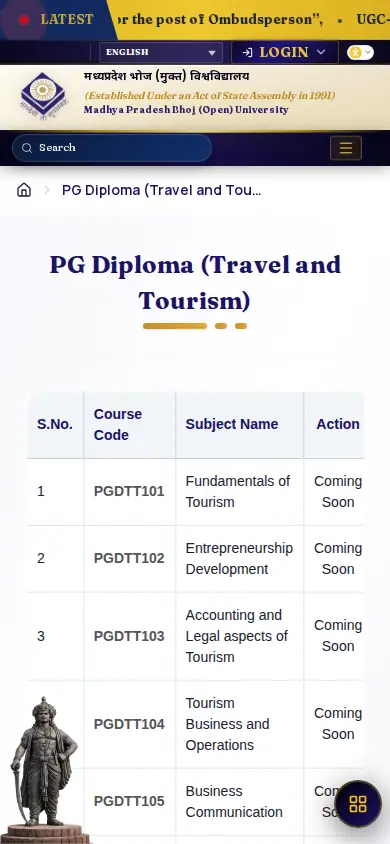 MPBOU official portal: Madhya Pradesh Bhoj (Open) University (MPBOU) on a phone