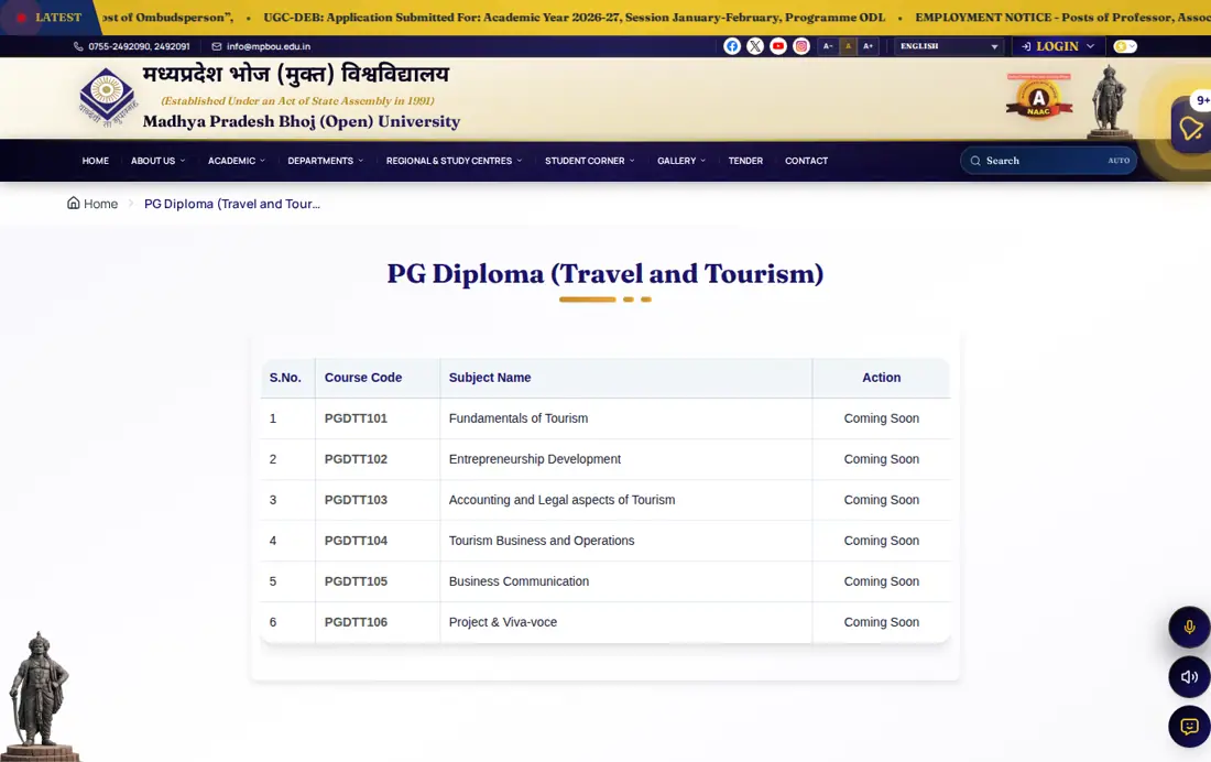 MPBOU official portal: Madhya Pradesh Bhoj (Open) University (MPBOU)