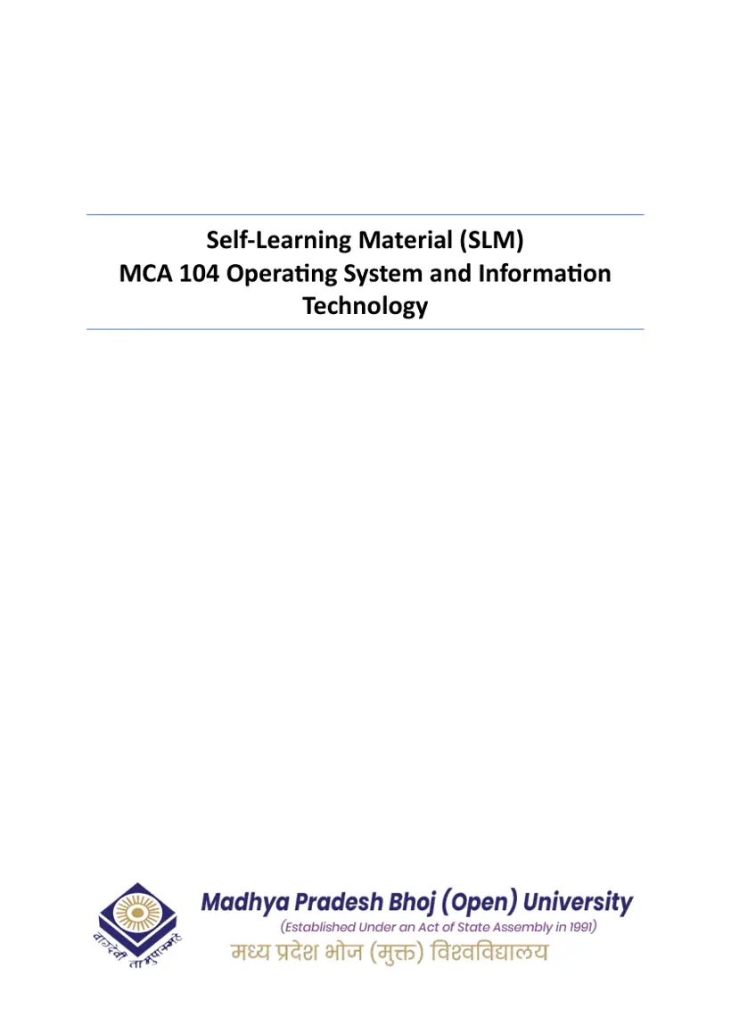 First page of the official MPBOU document: MPBOU MCA 104 Operating System Self Learning Material