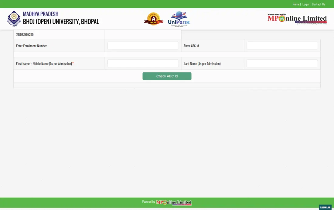 MPBOU official portal: ABC ID Insertion