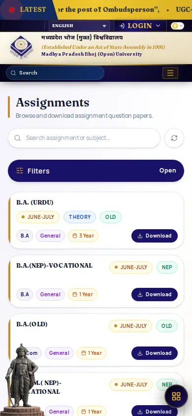 MPBOU official portal: Madhya Pradesh Bhoj (Open) University (MPBOU) on a phone