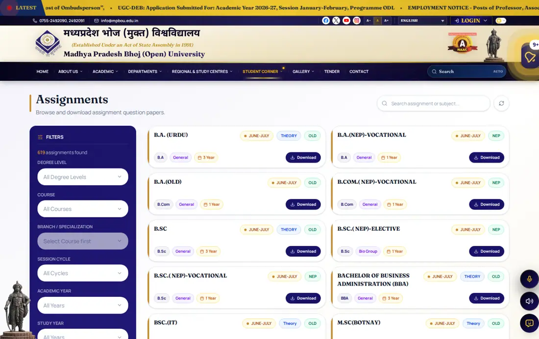 MPBOU official portal: Madhya Pradesh Bhoj (Open) University (MPBOU)